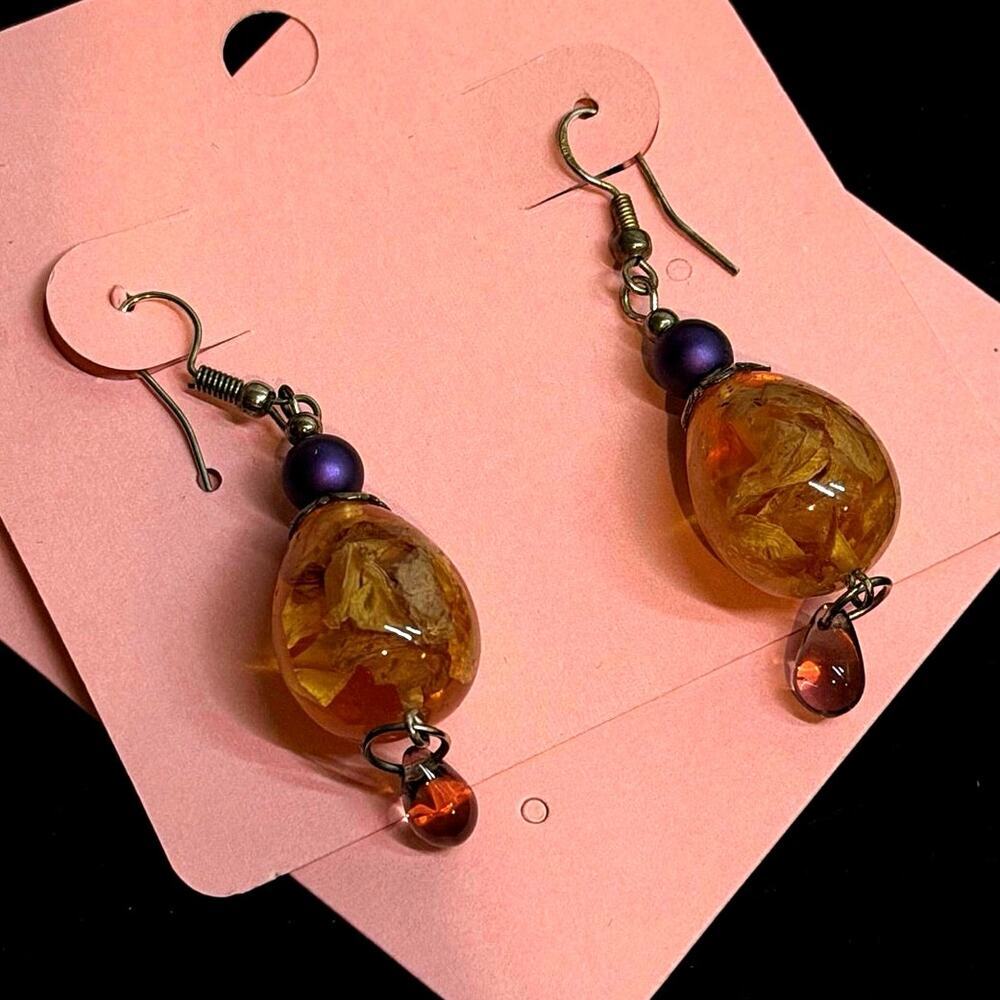 Amber Teardrop Dangle Earrings – Boho Artisan Style